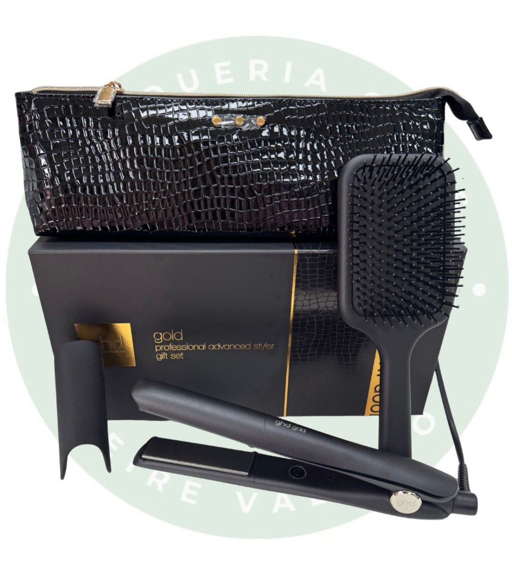 GHD Gold Gift Set | Plancha Profesional + Cepillo Paddle + Neceser